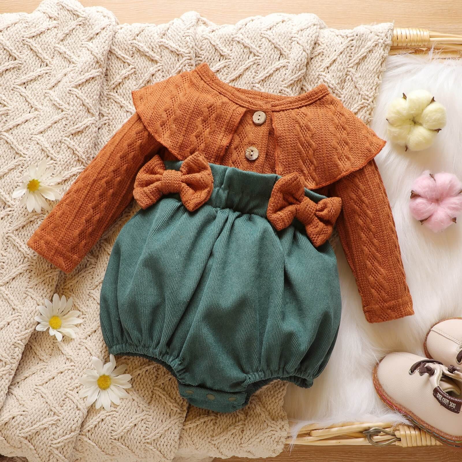 Cable knit Long sleeve Bowknot Bodysuit 1 Cable knit Long sleeve Bowknot Bodysuit